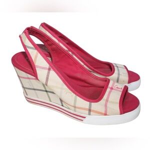 Coach Pink Plaid Wedge Shoes
